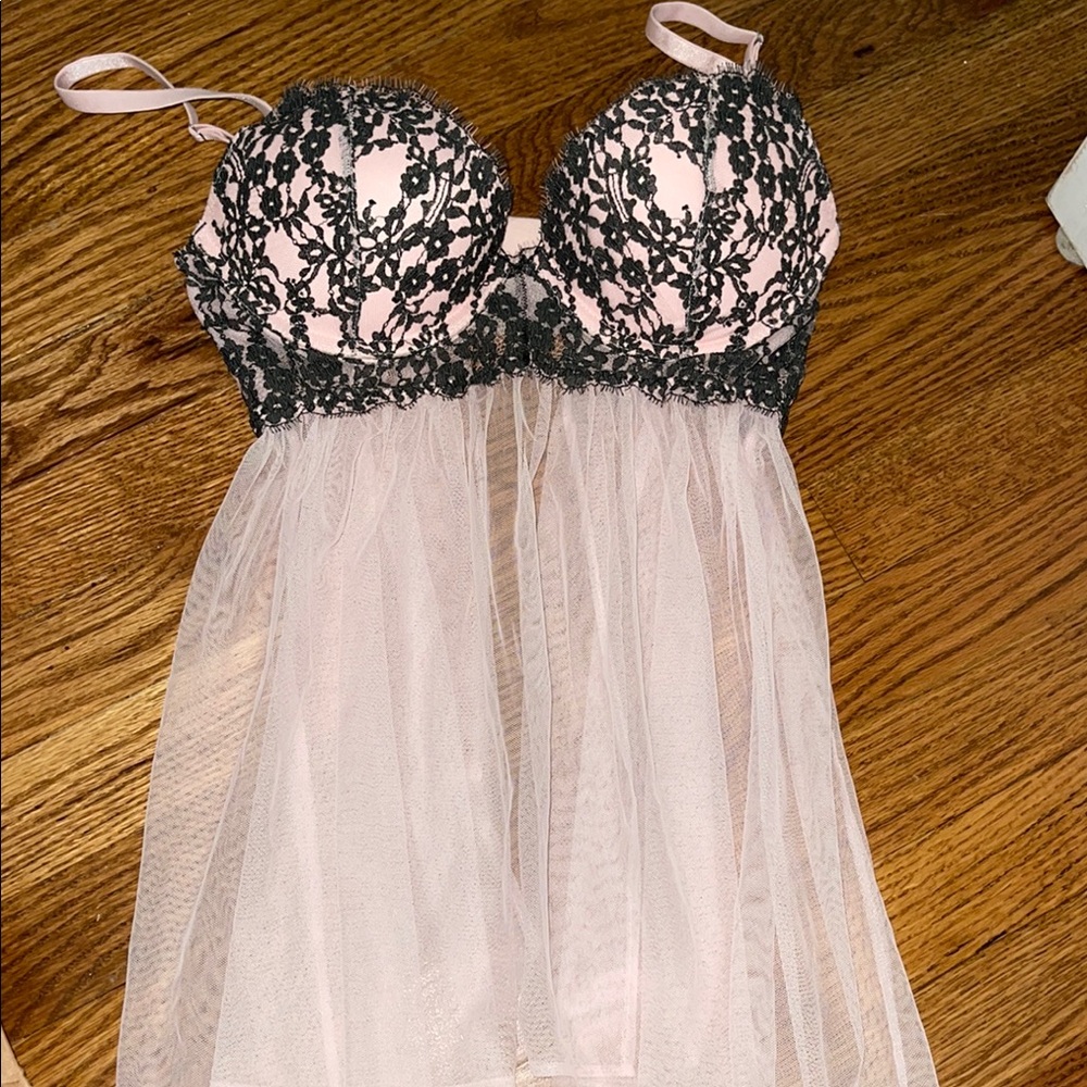 Elegant Pink and Black Lace Babydoll